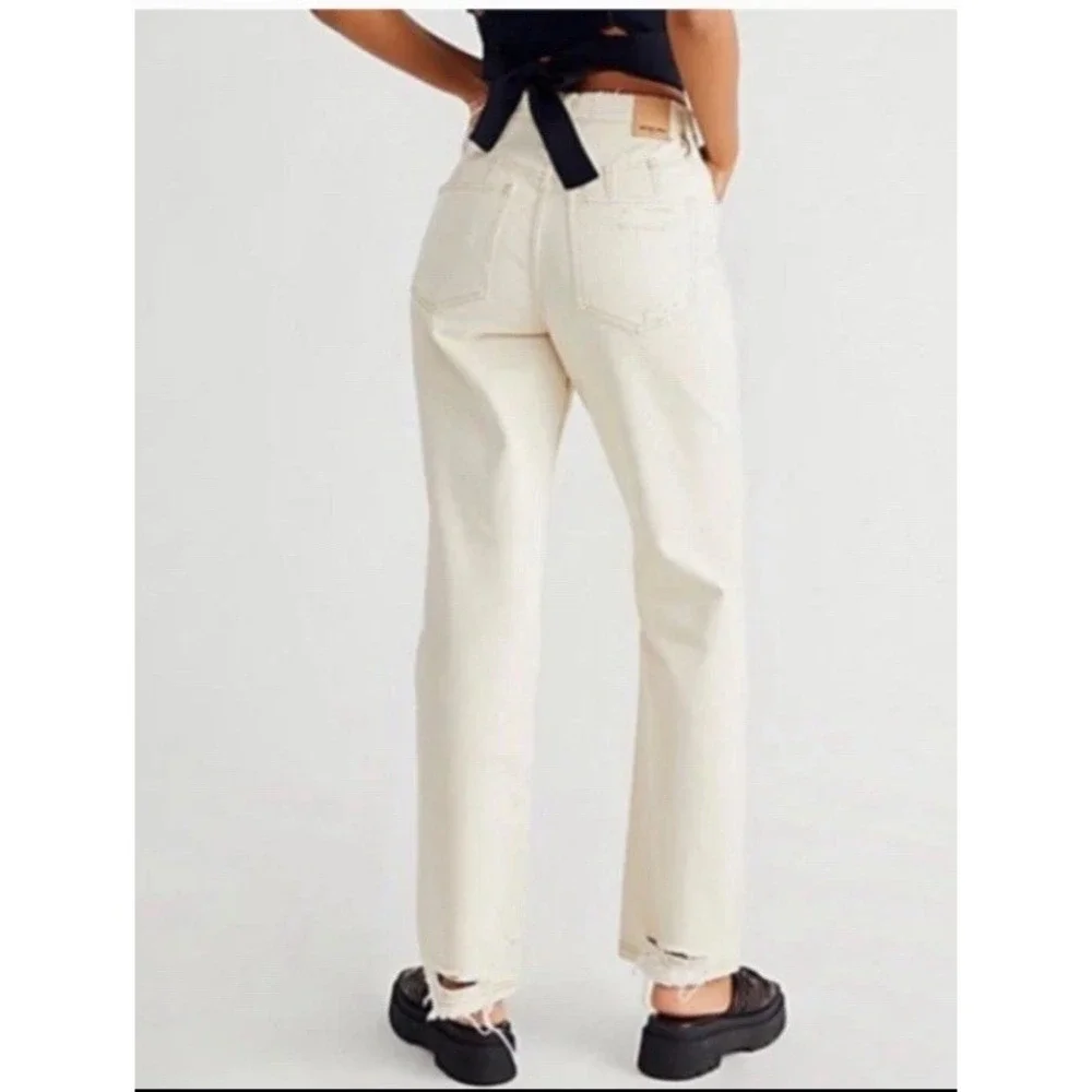 We The Free Crvy WomensJeans‎ Cream 24 High Rise Classic Boho Distressed